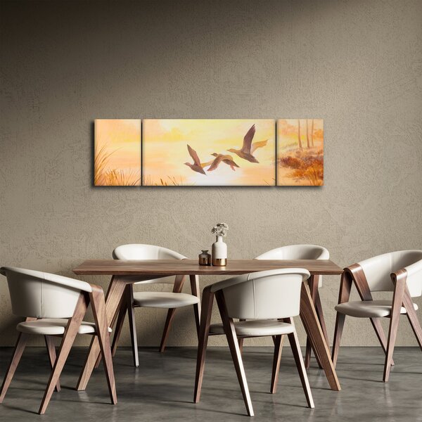 Obraz - Jeřábi při západu slunce (170x50 cm)