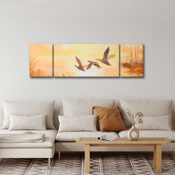 Obraz - Jeřábi při západu slunce (170x50 cm)