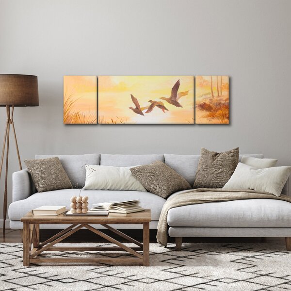 Obraz - Jeřábi při západu slunce (170x50 cm)