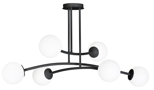 Stropní svítidlo HALLDOR 6 – černé, bílé sklo, 6× E14, šířka 108 cm