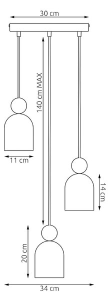 Závěsné svítidlo MESI 3 PREM – vínové, 3× GU10, šířka 34 cm