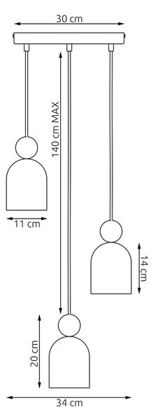 Závěsné svítidlo MESI 3 PREM – vínové, 3× GU10, šířka 34 cm