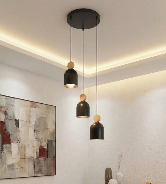Závěsné svítidlo MESI 3 PREM – černé, 3× GU10, šířka 34 cm