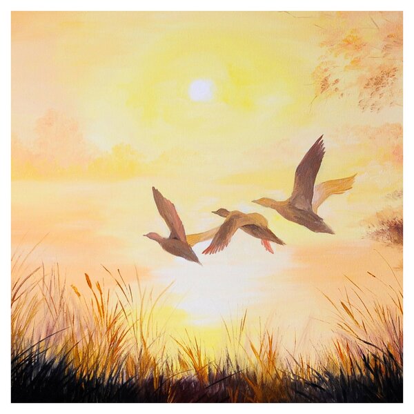 Obraz - Jeřábi při západu slunce (30x30 cm)