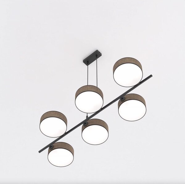 Závěsné svítidlo DRUMZ 6 – hnědé / černé, textilní stínidla, 6× E14, šířka 100 cm