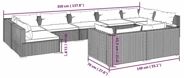9dílná zahradní sedací souprava s poduškami hnědá polyratan 3102059