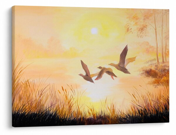 Obraz - Jeřábi při západu slunce (70x50 cm)