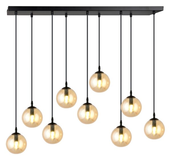 Závěsné svítidlo COSMO 9 – černé, jantarové sklo, 9× E14, šířka 90 cm