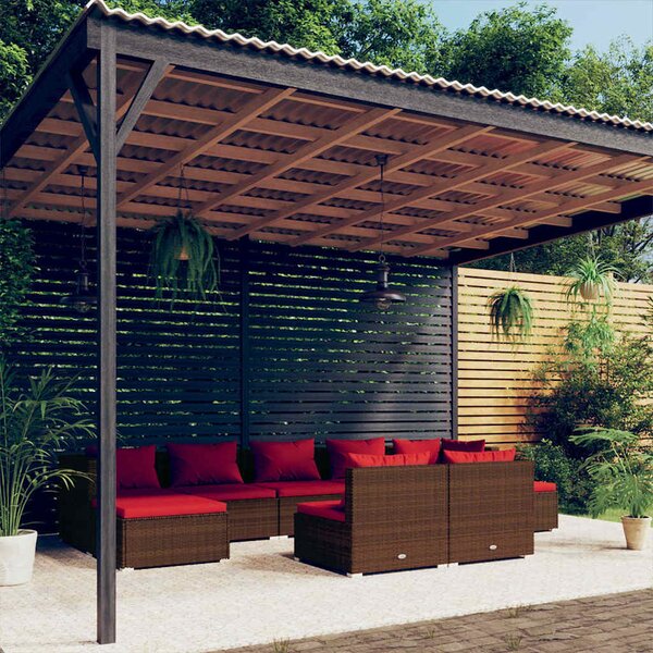 9dílná zahradní sedací souprava s poduškami hnědá polyratan 3102003