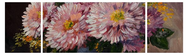Obraz - Olejomalba, Květiny ve váze (170x50 cm)