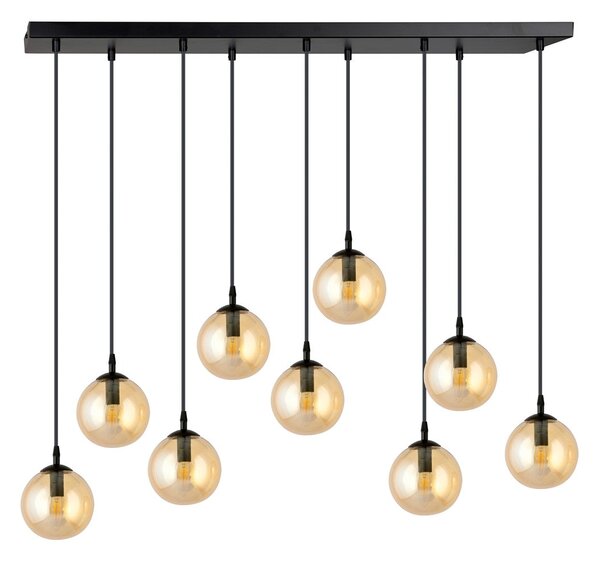 Závěsné svítidlo COSMO 9 – černé, jantarové sklo, 9× E14, šířka 90 cm