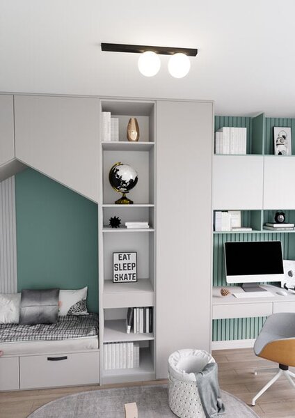 Stropní svítidlo FIT 2 – černé, opálové sklo, 2× E14, šířka 70 cm