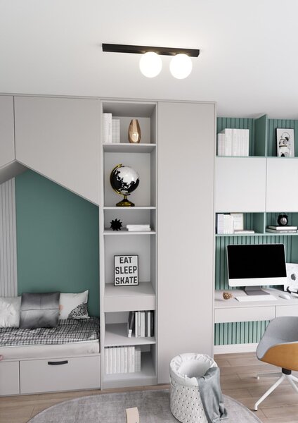 Stropní svítidlo FIT 2 – černé, opálové sklo, 2× E14, šířka 70 cm