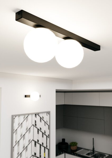 Stropní svítidlo FIT 2 – černé, opálové sklo, 2× E14, šířka 70 cm