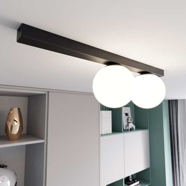 Stropní svítidlo FIT 2 – černé, opálové sklo, 2× E14, šířka 70 cm