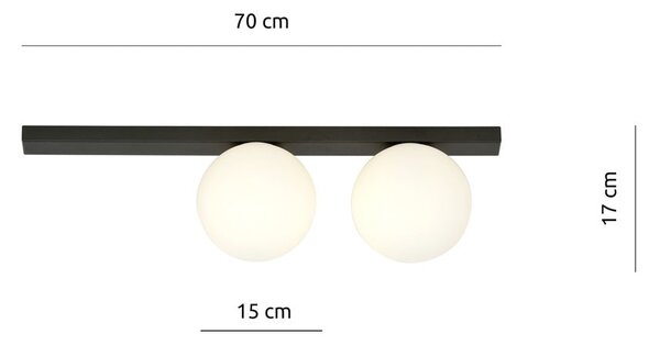 Stropní svítidlo FIT 2 – černé, opálové sklo, 2× E14, šířka 70 cm