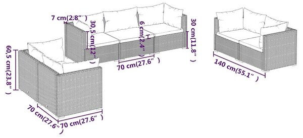 7dílná zahradní sedací souprava s poduškami polyratan černá 3102265