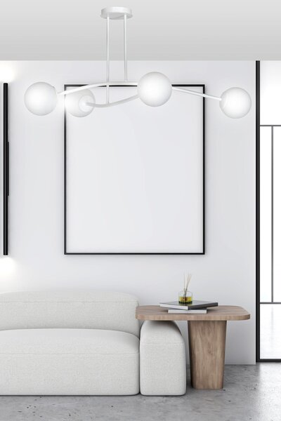 Stropní svítidlo HALLDOR 6 – celobílé, sklo, 6× E14, šířka 108 cm