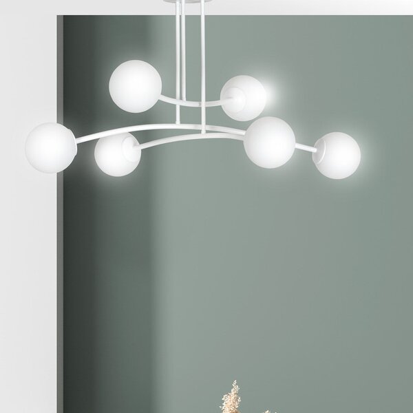 Stropní svítidlo HALLDOR 6 – celobílé, sklo, 6× E14, šířka 108 cm