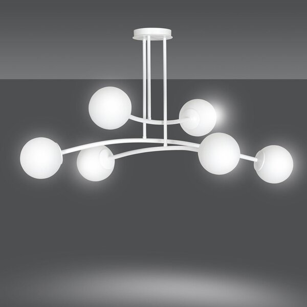 Stropní svítidlo HALLDOR 6 – celobílé, sklo, 6× E14, šířka 108 cm