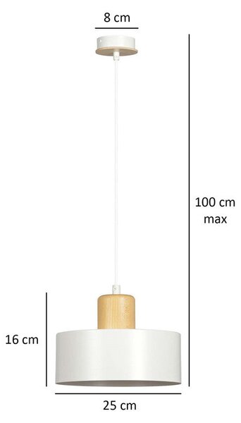 Závěsné svítidlo TORIN 1 – bílé, 1× E27, šířka 20 cm