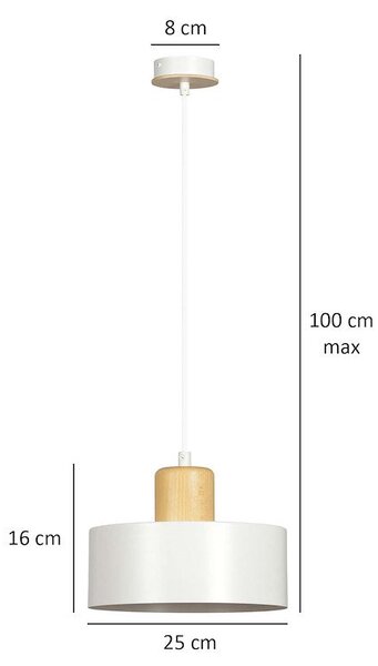 Závěsné svítidlo TORIN 1 – bílé, 1× E27, šířka 20 cm