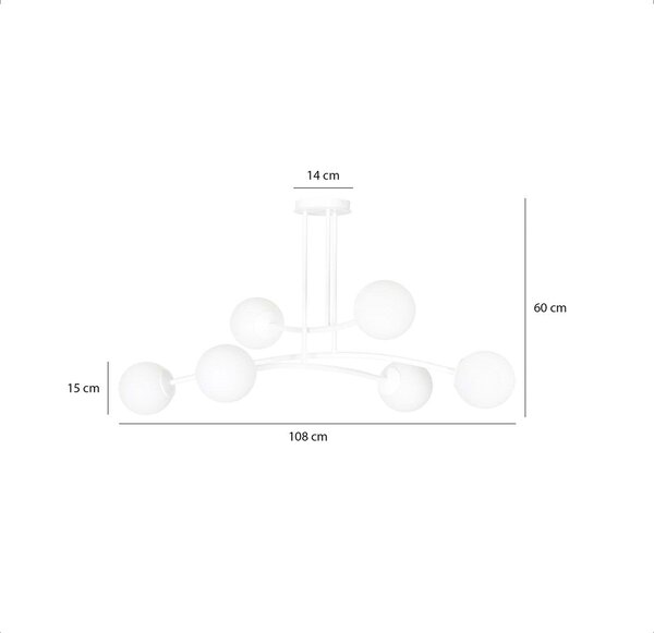 Stropní svítidlo HALLDOR 6 – celobílé, sklo, 6× E14, šířka 108 cm