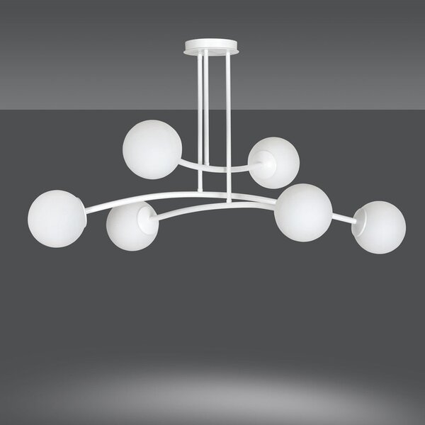 Stropní svítidlo HALLDOR 6 – celobílé, sklo, 6× E14, šířka 108 cm