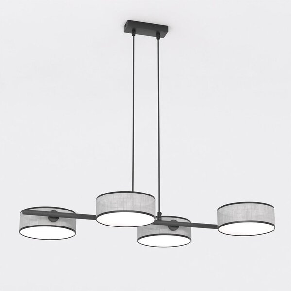 Závěsné svítidlo DRUMZ 4 – šedé / černé, textilní stínidla, 4× E14, šířka 80 cm