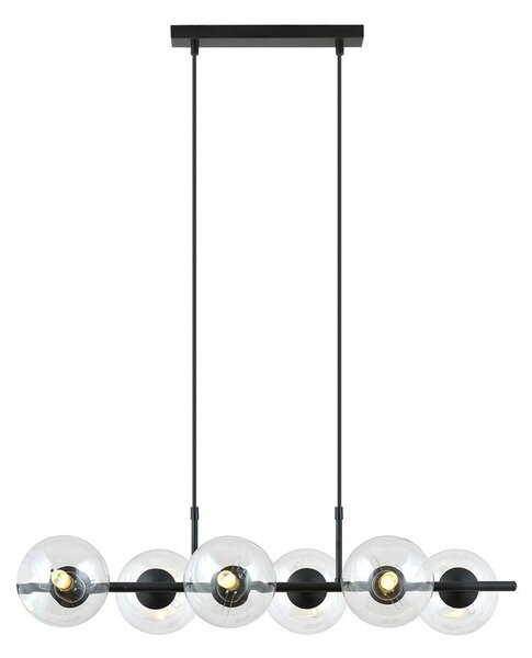 Závěsné svítidlo RORY 6 – černé, čiré sklo, 6× E14, šířka 86 cm