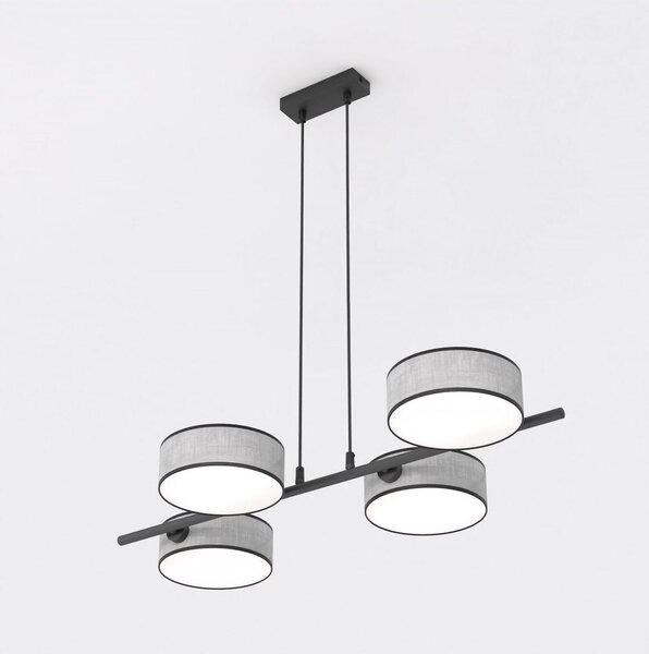Závěsné svítidlo DRUMZ 4 – šedé / černé, textilní stínidla, 4× E14, šířka 80 cm