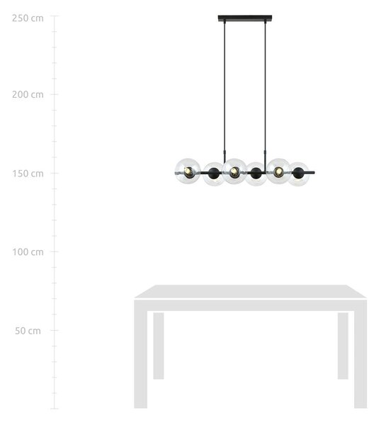 Závěsné svítidlo RORY 6 – černé, čiré sklo, 6× E14, šířka 86 cm