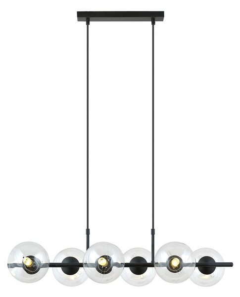 Závěsné svítidlo RORY 6 – černé, čiré sklo, 6× E14, šířka 86 cm