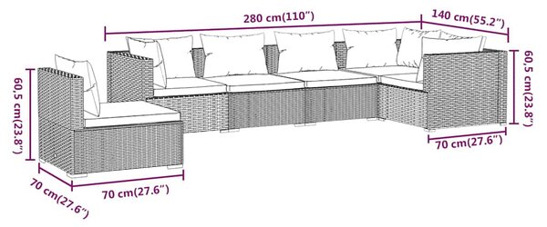 6dílná zahradní sedací souprava s poduškami polyratan hnědá 3102323
