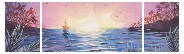 Obraz - Západ slunce nad vodou, aquarel (170x50 cm)