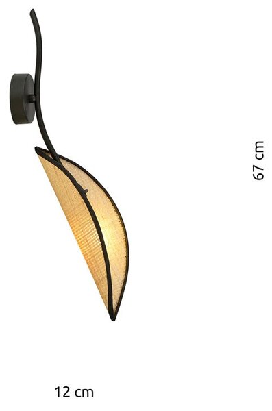 Nástěnné svítidlo LOTUS K1 – černé, hnědé textilní stínidlo, 1× E14, šířka 12 cm