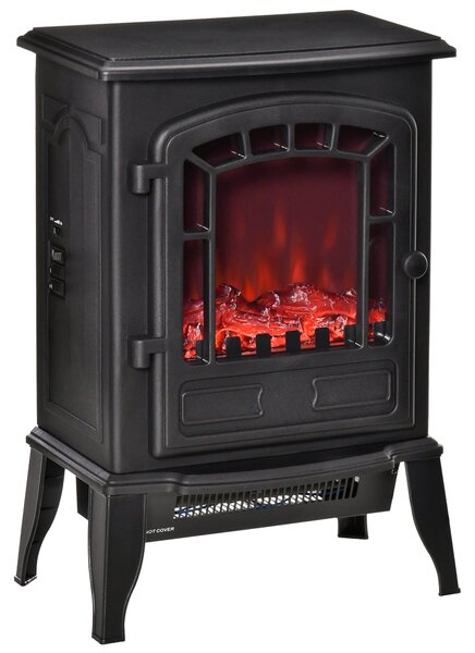 HOMCOM Elektrický Krb s Efektem Plamene, Nastavitelná Teplota 1000W-2000W, Pokrytí 20-25m², 39x24x56,5cm, Černý | Aosom