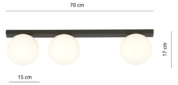 Stropní svítidlo FIT 3 – černé, opálové sklo, 3× E14, šířka 70 cm