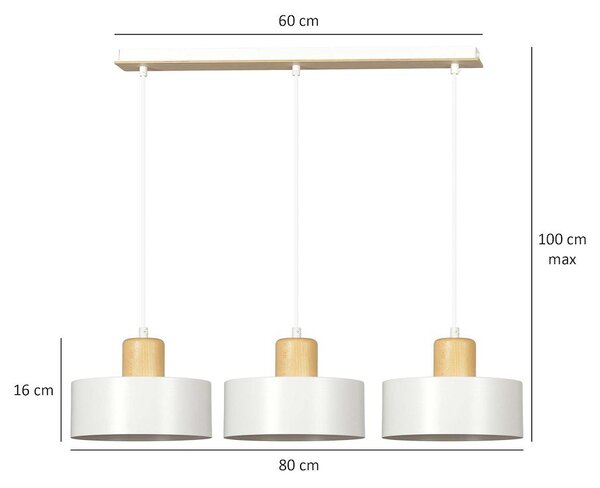 Závěsné svítidlo TORIN 3 – bílé, 3× E27, šířka 80 cm