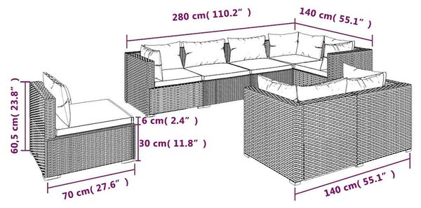 8dílná zahradní sedací souprava s poduškami polyratan hnědá 3102611