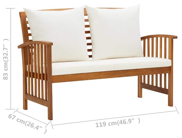 Zahradní lavice s poduškami 119 cm masivní akáciové dřevo 310260