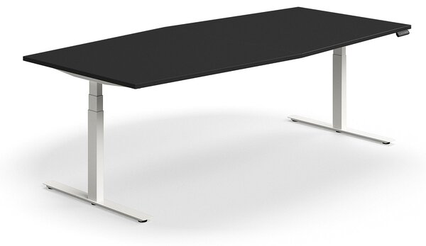 AJ Produkty Jednací stůl QBUS, výškově nastavitelný, 2400x1200 mm, tvar člunu, bílá podnož, černá