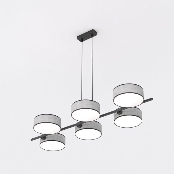 Závěsné svítidlo DRUMZ 6 – šedé / černé, textilní stínidla, 6× E14, šířka 100 cm