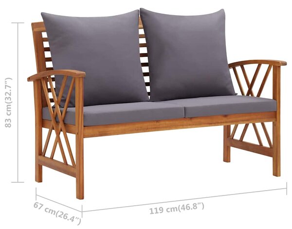 Zahradní lavice s poduškami 119 cm masivní akáciové dřevo 310271