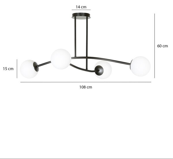 Stropní svítidlo HALLDOR 4 – černé, bílé sklo, 4× E14, šířka 108 cm