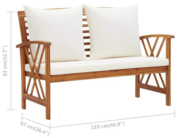 Zahradní lavice s poduškami 119 cm masivní akáciové dřevo 310270