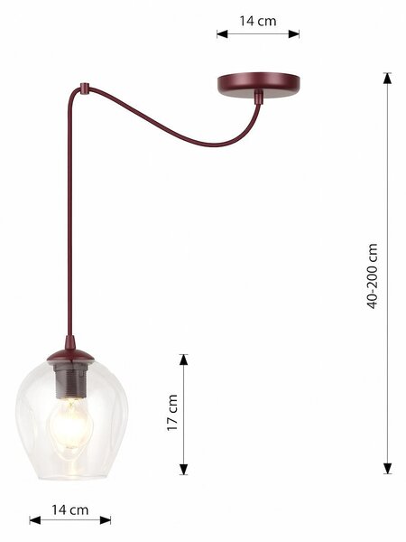 Závěsné svítidlo LEVEL 1 – vínové, čiré sklo, 1× E27, šířka 14 cm