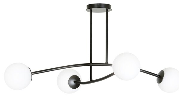 Stropní svítidlo HALLDOR 4 – černé, bílé sklo, 4× E14, šířka 108 cm