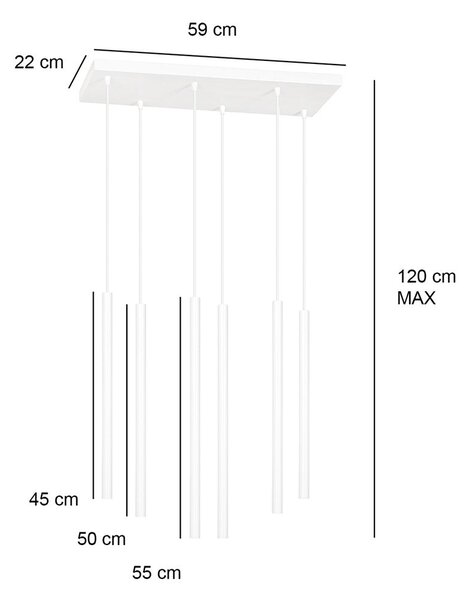 Závěsné svítidlo SELTER 6 – bílé, 6× G9, šířka 59 cm