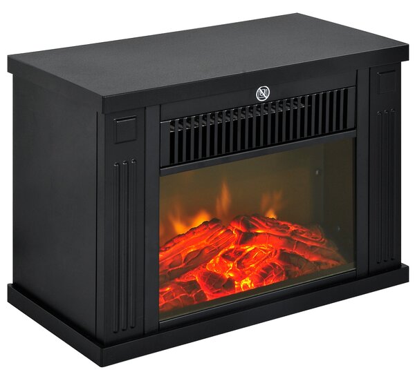 HOMCOM Elektrický Krb 600/1200W Dekorativní Stolní Krb Přenosný s Realistickým Efektem Plamene a Ochrana proti Přehřátí pro 10-15 m² 34x17x25 cm Černý